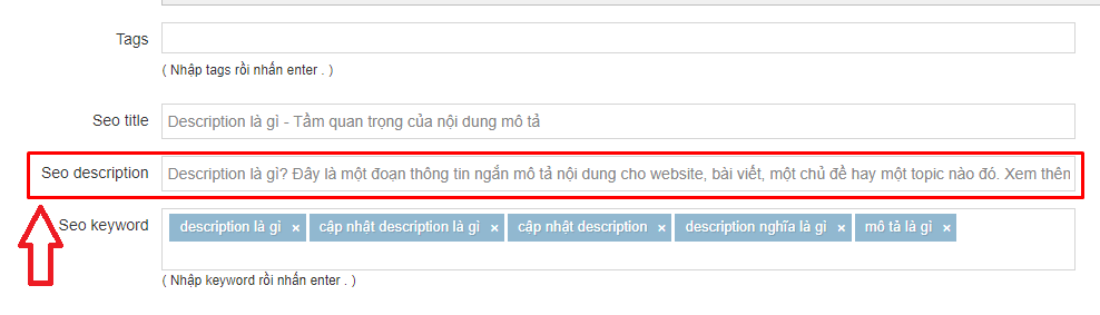 Cập nhật meta description trong website